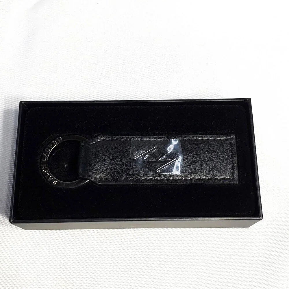 Ralph Laurens Black Diamond Club Leather Keychain Key Fob Ring In Gift Box 6.5